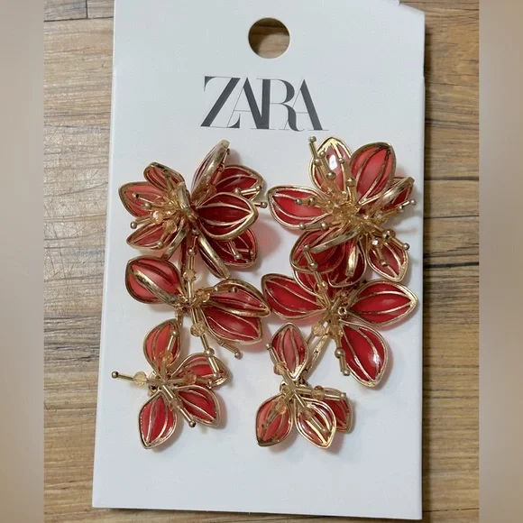 Zara Jewelry Nwtzara Woman Nwt Ss23 Floral Earrings Golden